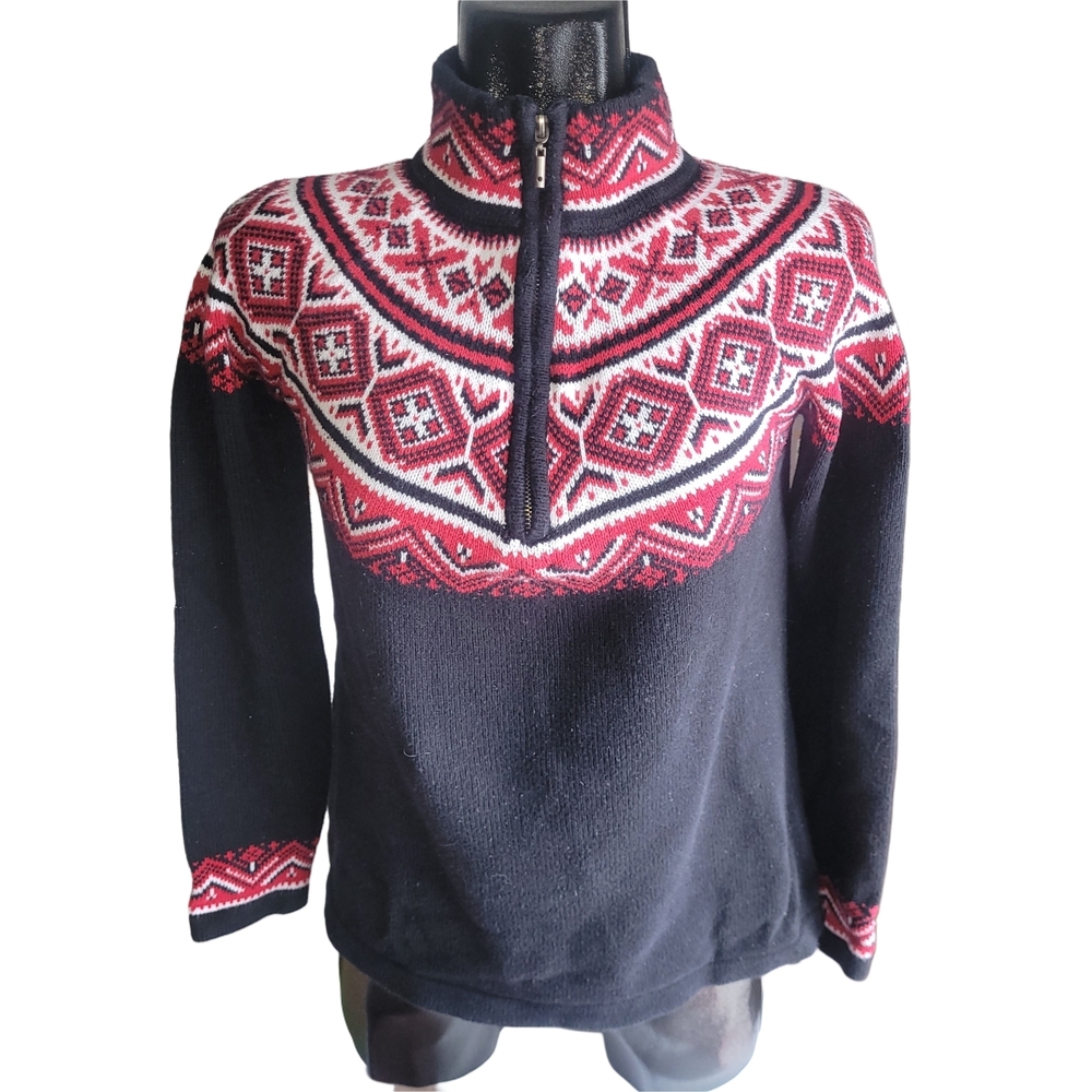 Northern Reflections Nordic Fair Isle Pattern Quarter-Zip Knit Sweater M